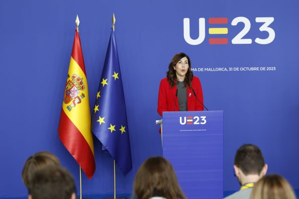 Rosa Ana Morillo, Secretary of State for Tourism of Spain, attends a joint press conference after the working session of the Informal Ministerial Meeting on Tourism at Palau de Congressos in Mallorca. Spain on 31st October 2023. Pool PEUE/ Julio Muñoz